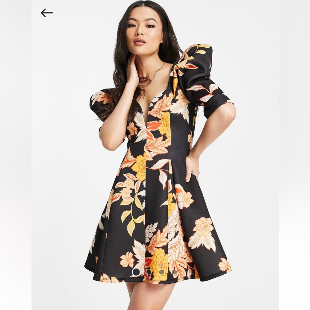 ASOS design seamed mini skater dress in black floral